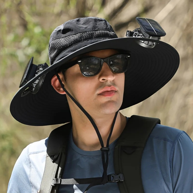 Solar Powered Dual Fan Sun Hat With UV Protection Outdoor