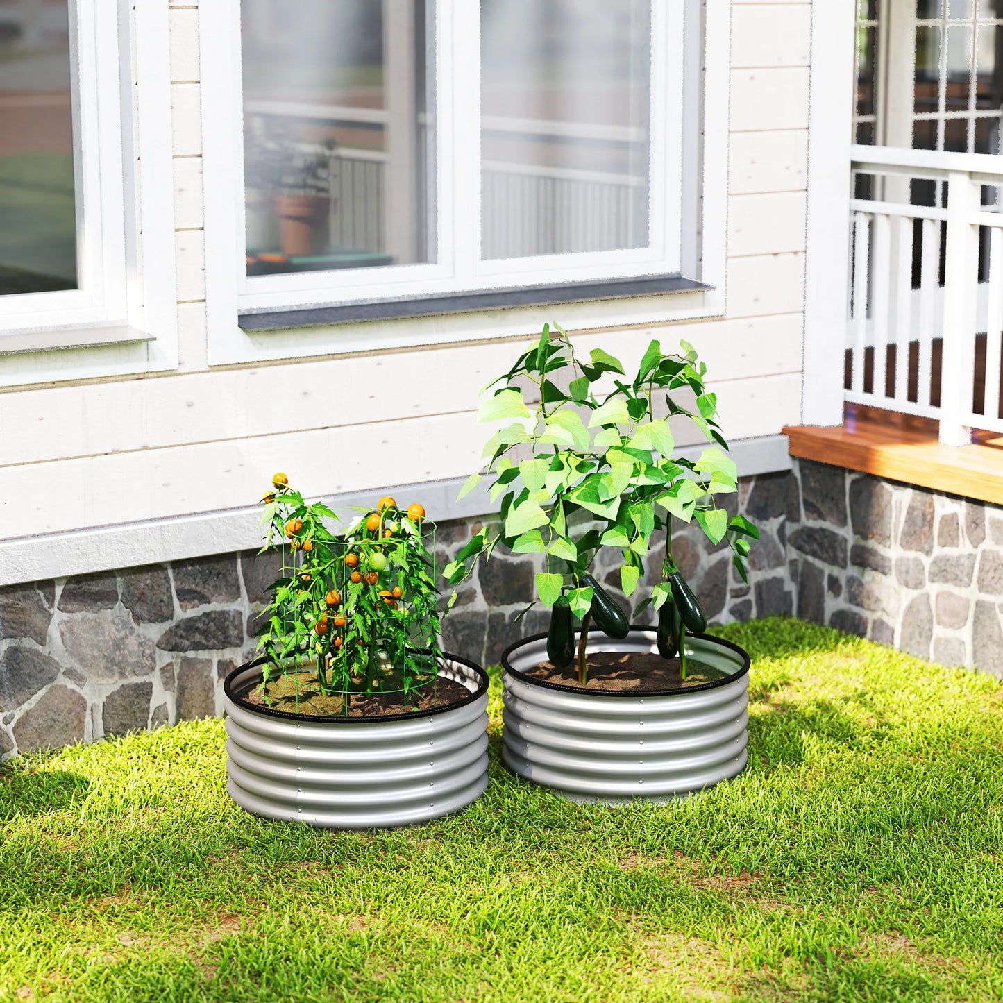 Raised Garden Bed Galvanized Planter Boxes Set of 2