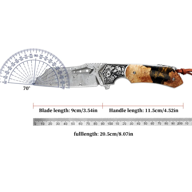Damascus Steel Pocket Folding Knife With Resin Maple Handle