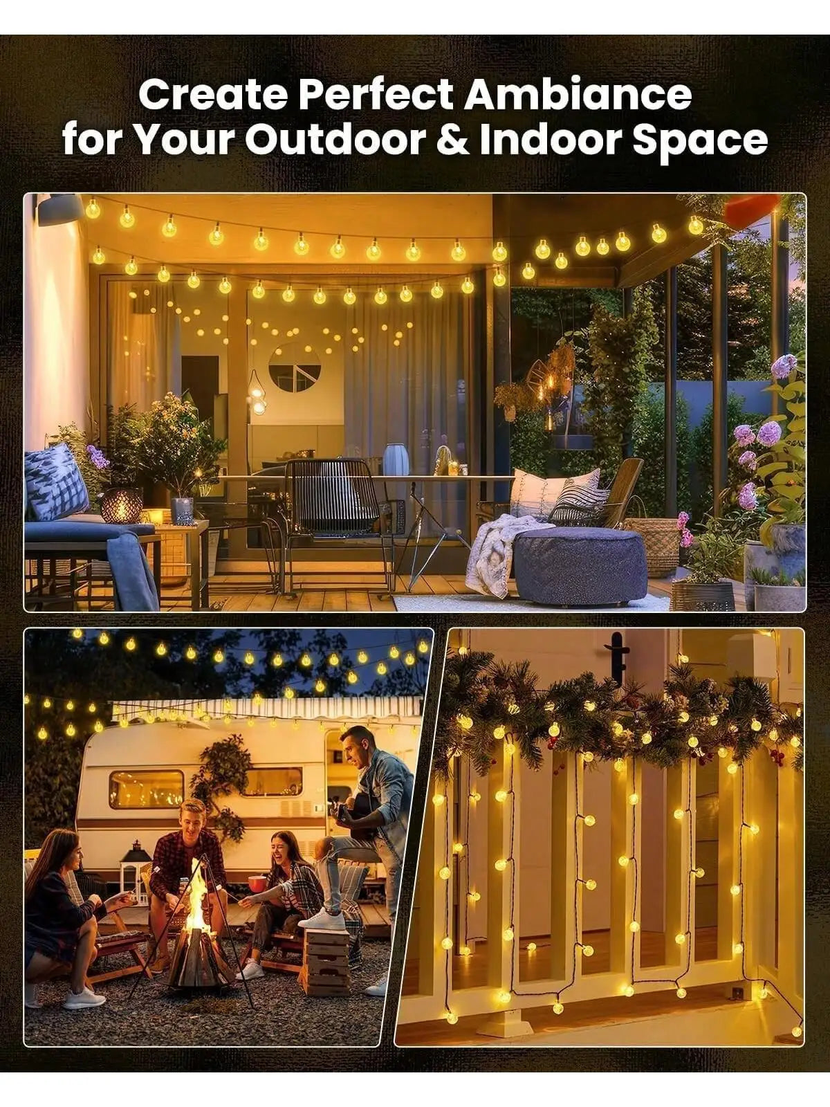 Solar String Lights Outdoor Waterproof, 2 Pack Total 120 LED 73 FT, Solar Powered Patio Lights with 8 Lighting Modes for Garden Yard Porch Wedding Party Decor