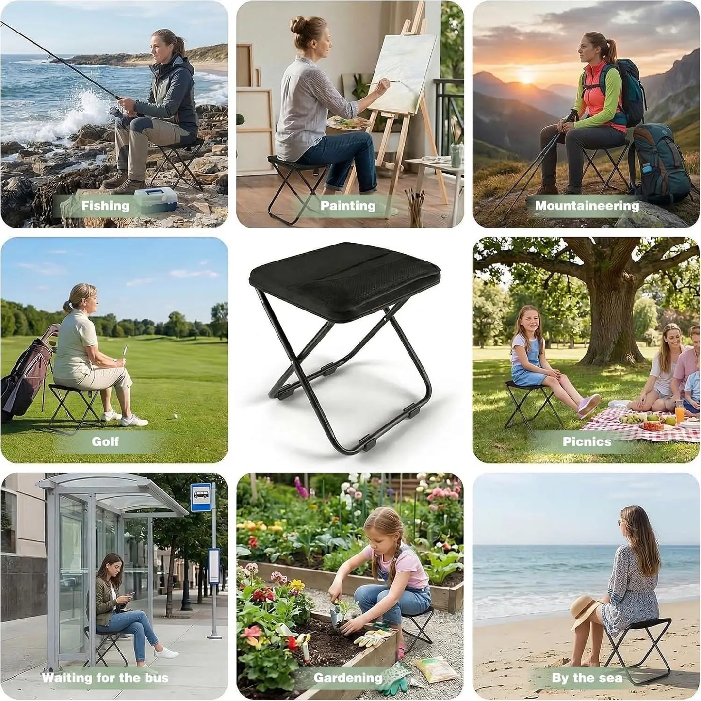 Camping Stool All Terrain Folding Pocket Chair With 270Lbs Capacity