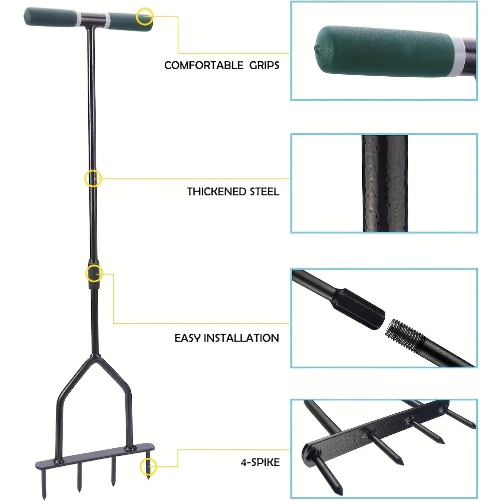 Manual Heavy Duty Lawn Aerator Tool With Twist Tiller