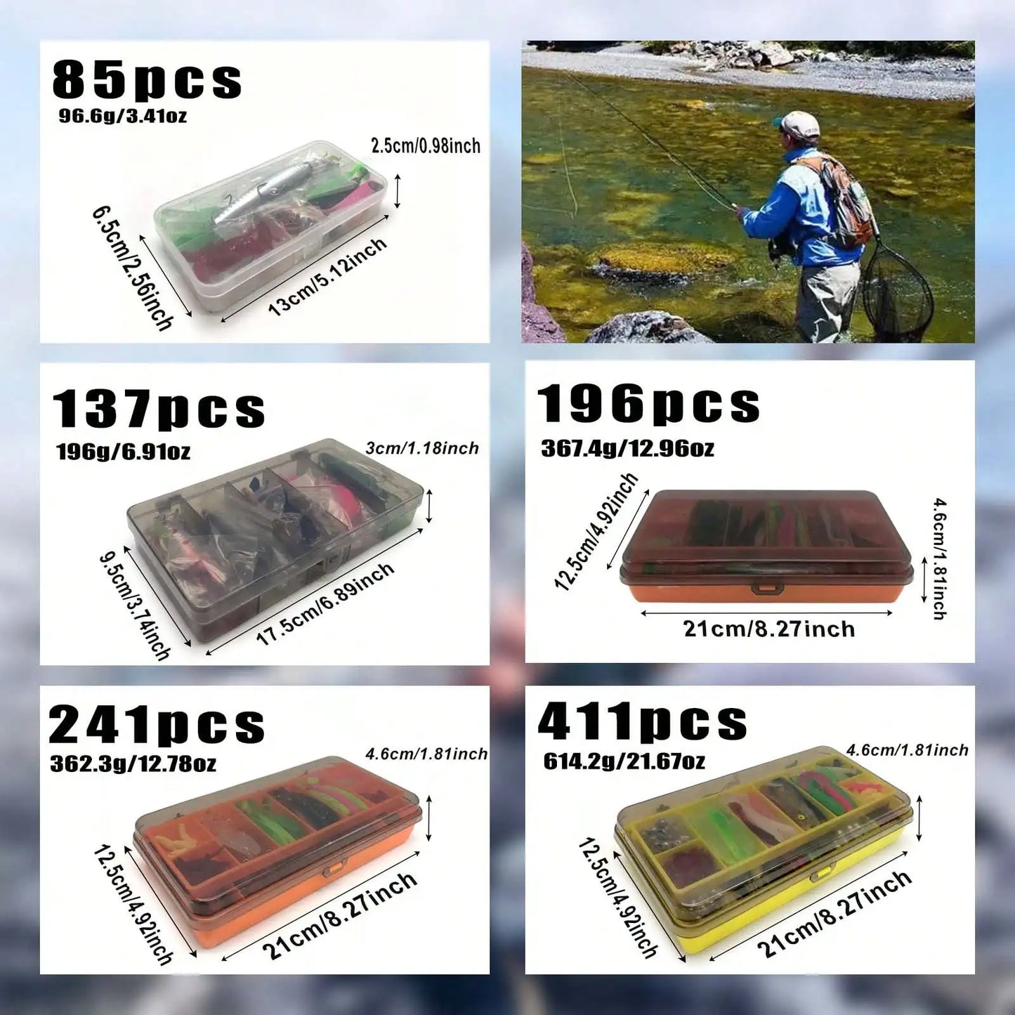 85Pcs Fishing Lure Set With Box Soft Baits Spoon Baits Hooks Hard Baits