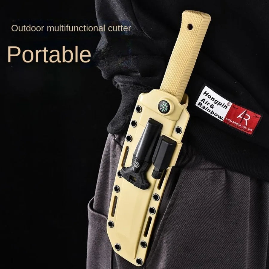 Survival Knife With Illuminated Sheath Compass Flint Rubber Handle