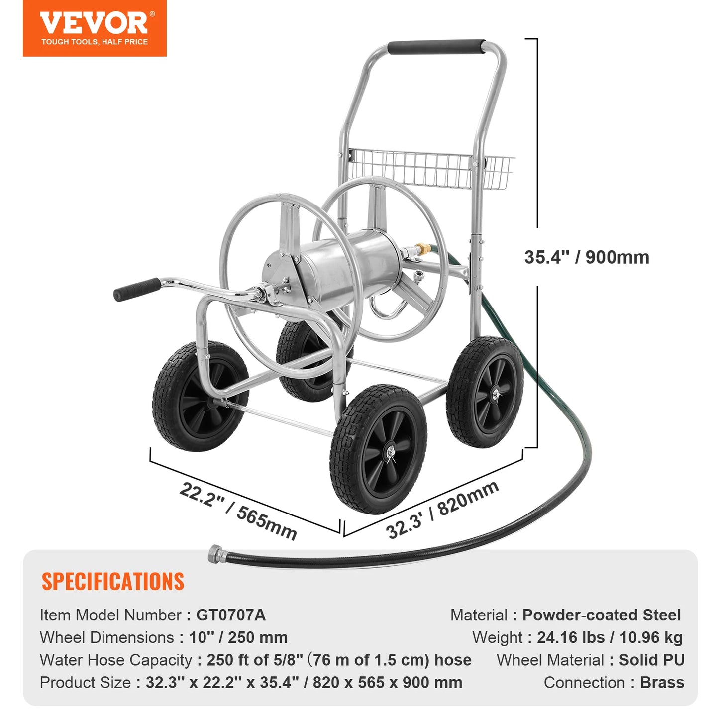 SucceBuy Hose Reel Cart Heavy Duty Steel Garden Hose With Basket