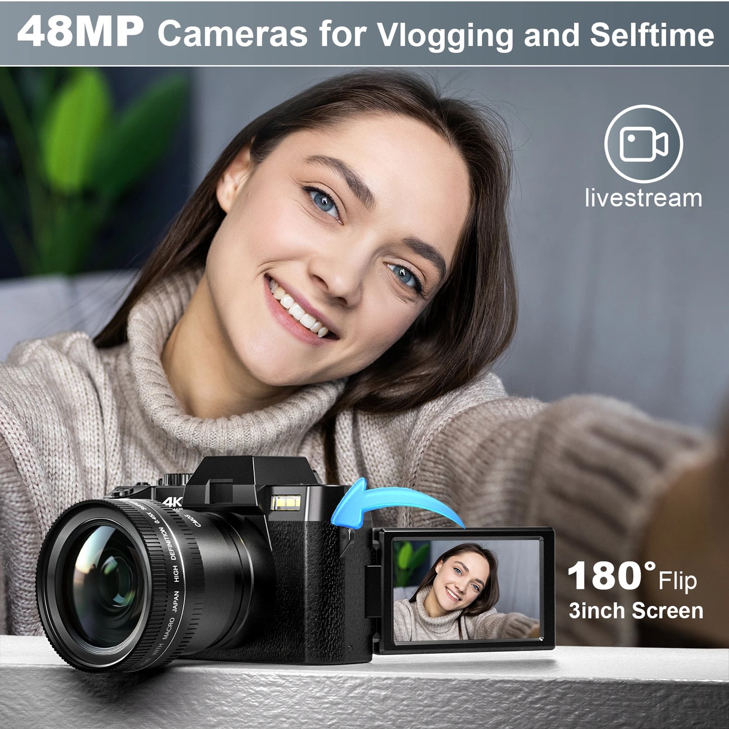 NBD 48MP 4K Autofocus Vlogging Camera With WiFi App Control