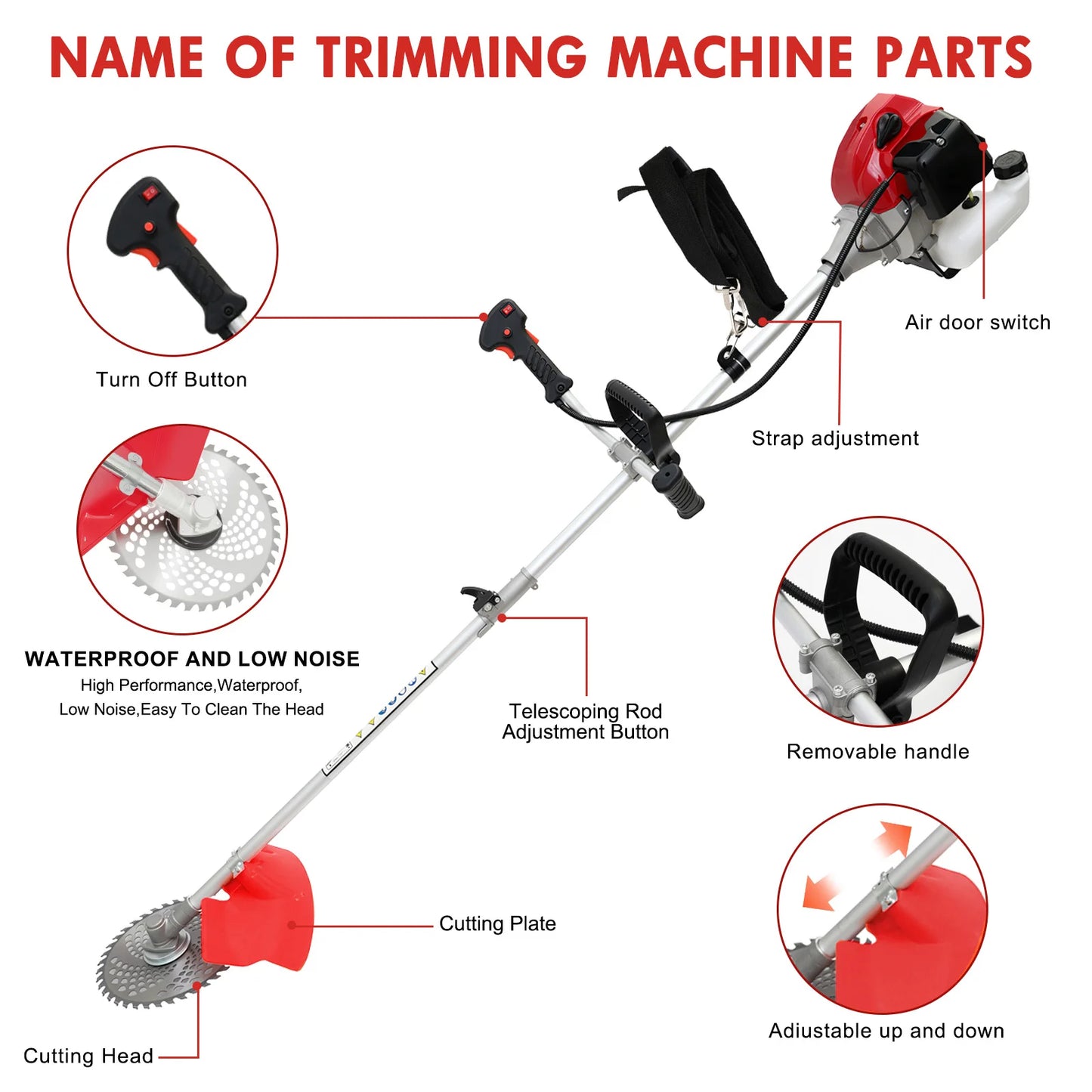Gasoline Lawn Mower 2-Stroke 4 In 1 With Telescopic Handle