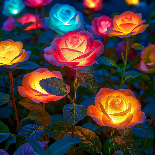 Solar Garden Lights Outdoor Multi-Color Changing LED Waterproof Rose Flower Solar Lights Landscape Pathway Garden Decor Gifts for Women