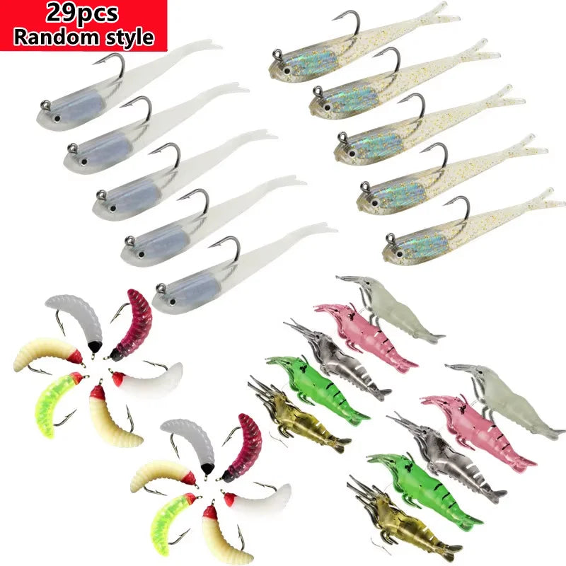 Soft Bait Fishing Set 29 Pcs With Hooks Saltwater Freshwater