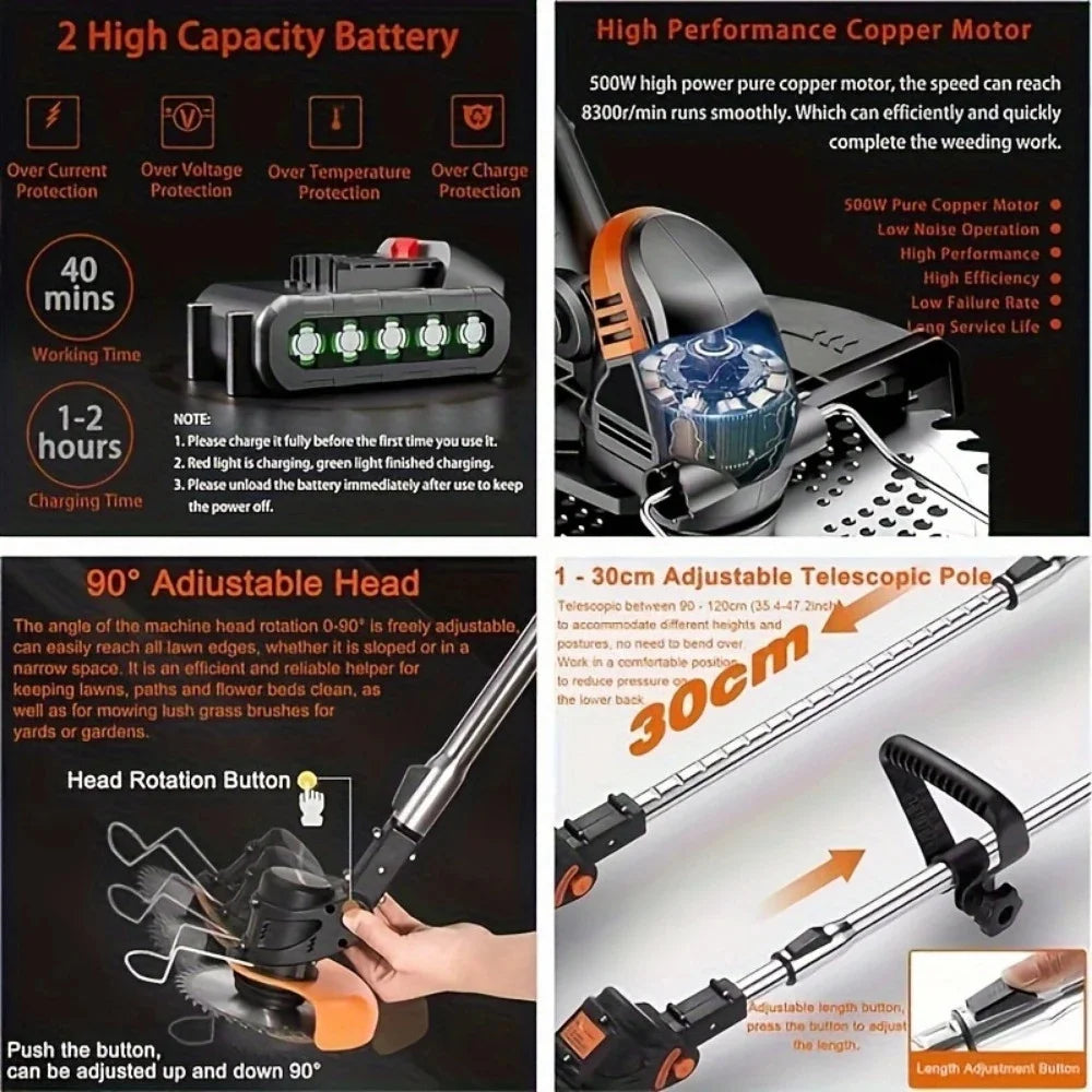 Cordless Lawn Trimmer Edger Brush Cutter For Garden