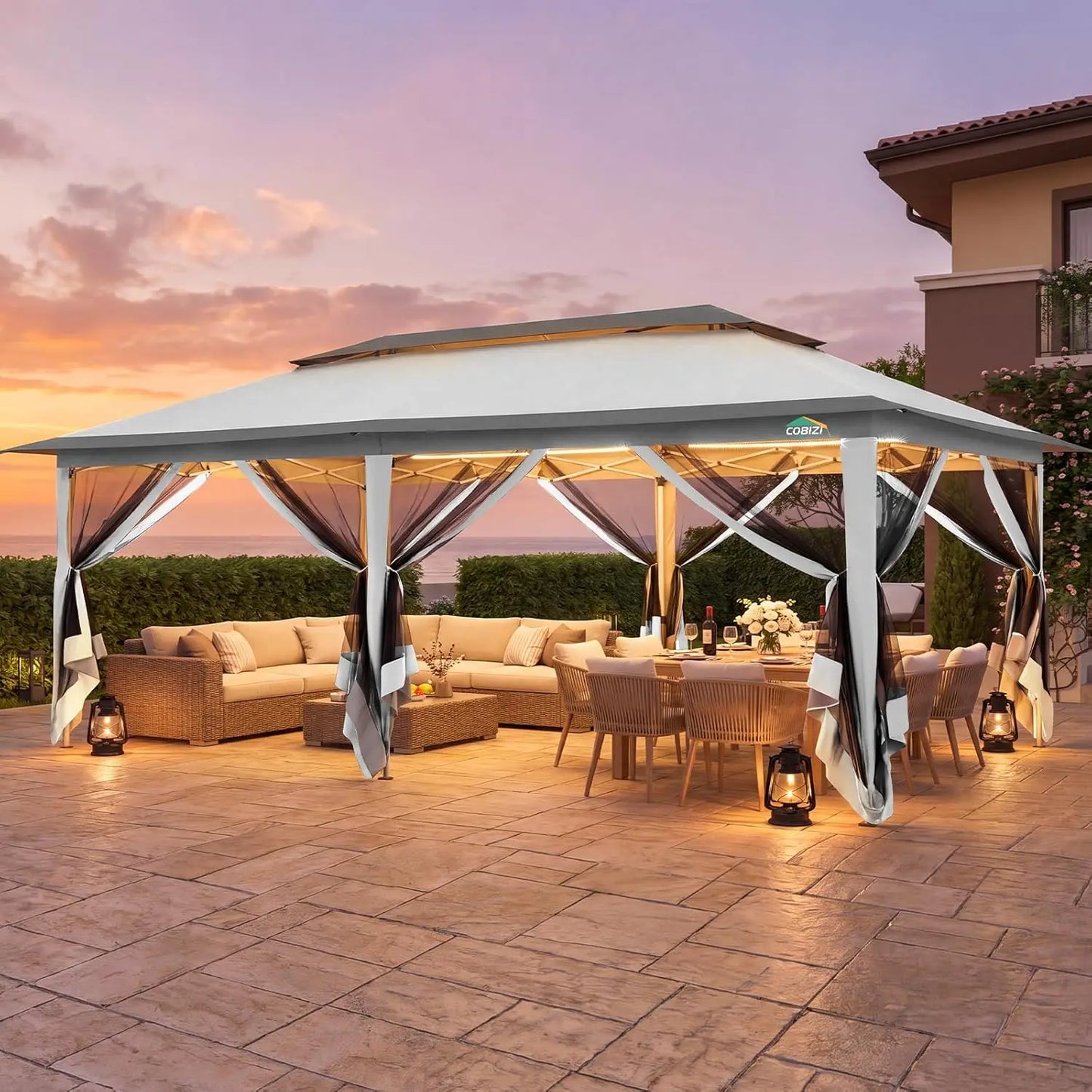 12x20ft Pop Up Canopy Tent Pavilion With Mosquito Netting Outdoor Screened Gazebo Shelter For Patio And Backyard Commercial Party Tent With Mesh Wall