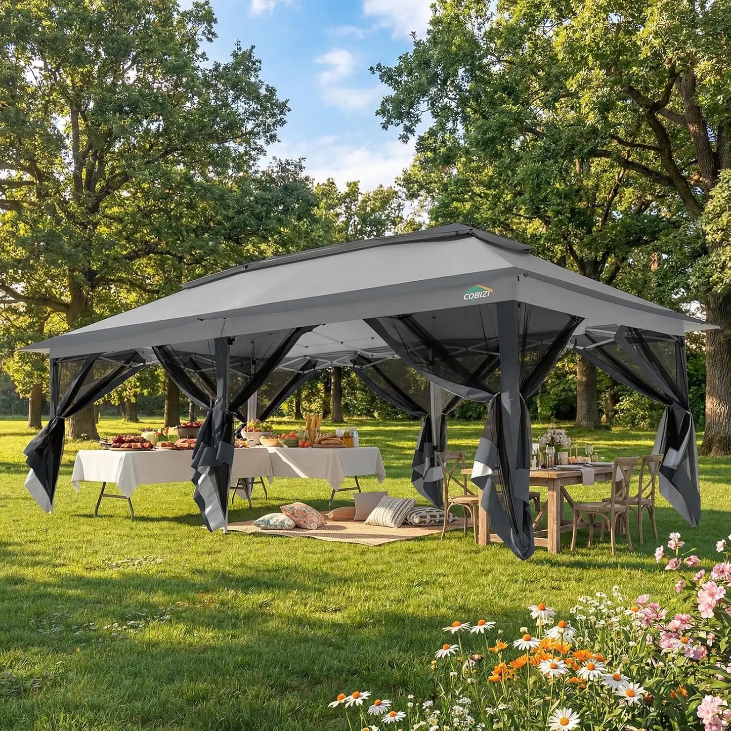 12x20ft Pop Up Canopy Tent Pavilion With Mosquito Netting Outdoor Screened Gazebo Shelter For Patio And Backyard Commercial Party Tent With Mesh Wall