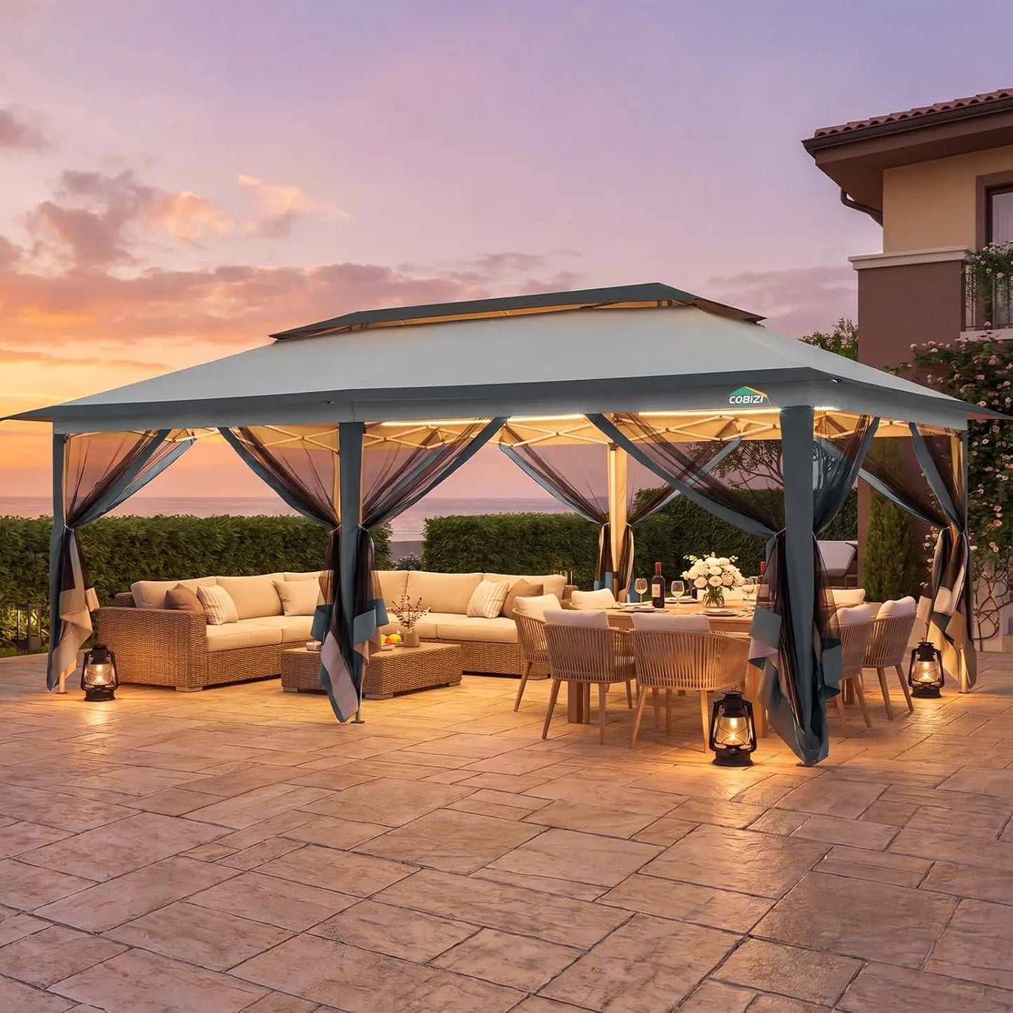 12x20ft Pop Up Canopy Tent Pavilion With Mosquito Netting Outdoor Screened Gazebo Shelter For Patio And Backyard Commercial Party Tent With Mesh Wall