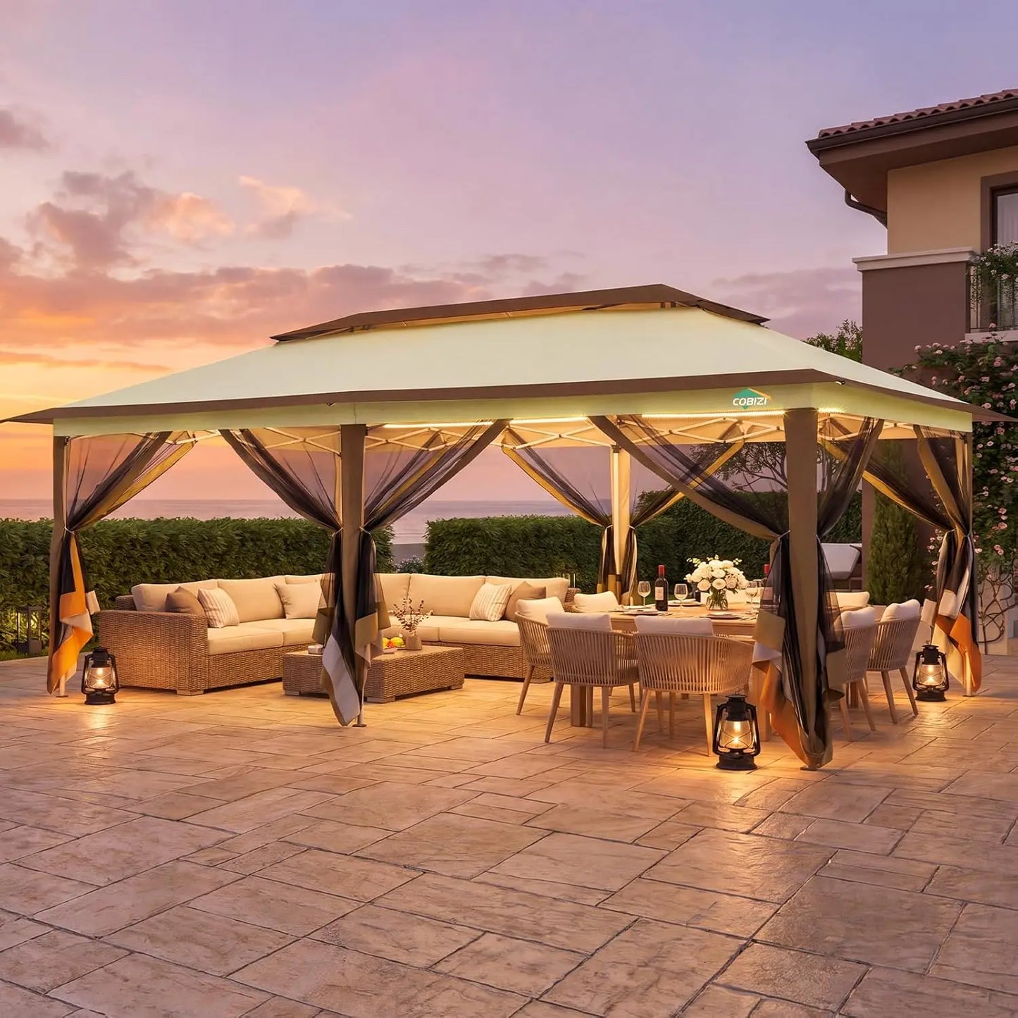 12x20ft Pop Up Canopy Tent Pavilion With Mosquito Netting Outdoor Screened Gazebo Shelter For Patio And Backyard Commercial Party Tent With Mesh Wall