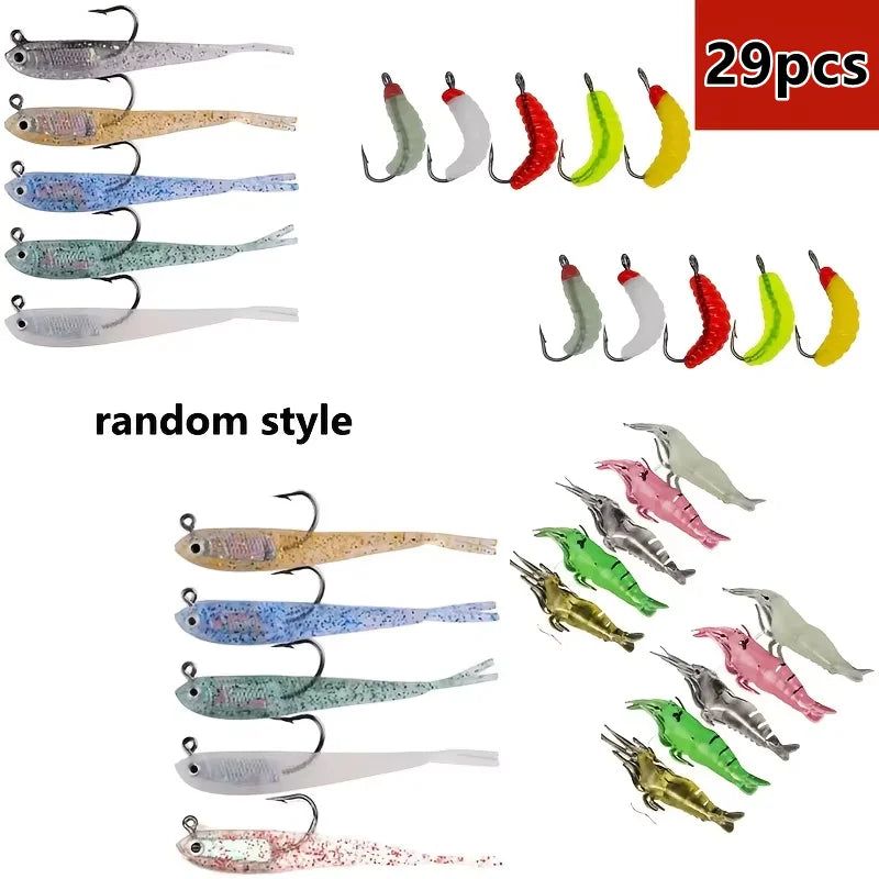 Soft Bait Fishing Set 29 Pcs With Hooks Saltwater Freshwater