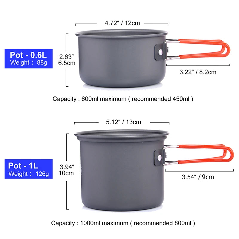 Widesea Camping Cookware Set 3 Person Portable Pot Cup