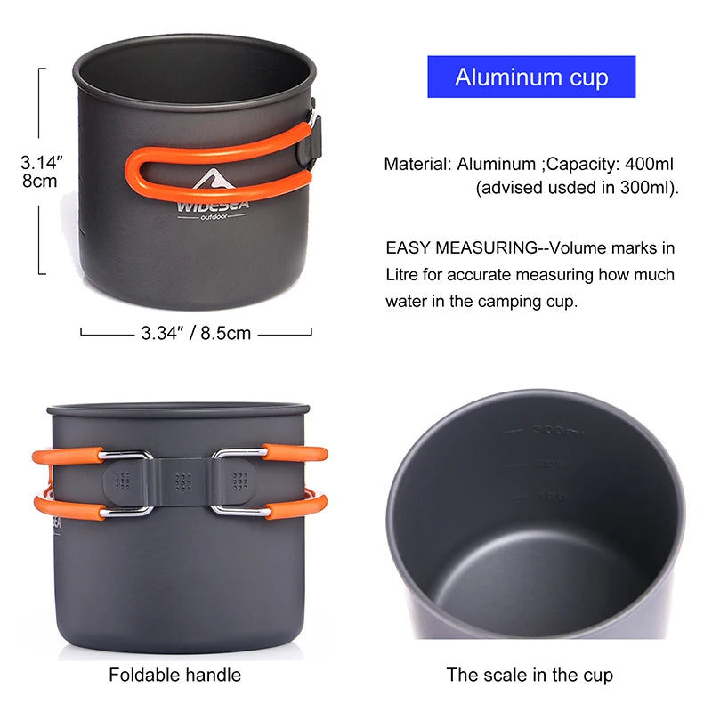 Widesea Camping Cookware Set 3 Person Portable Pot Cup