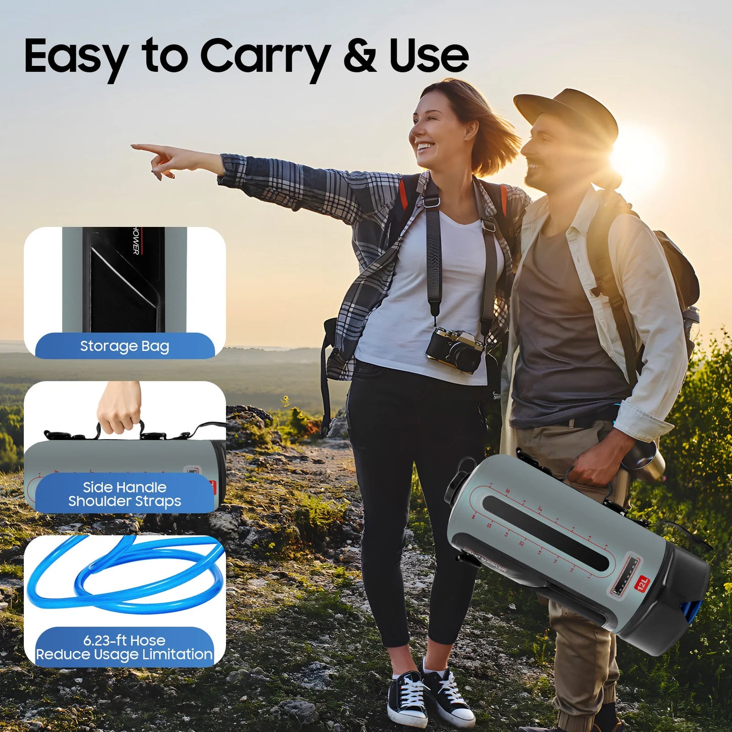Bymaocar Portable Camping Shower Bag for Outdoor Hiking and Travel