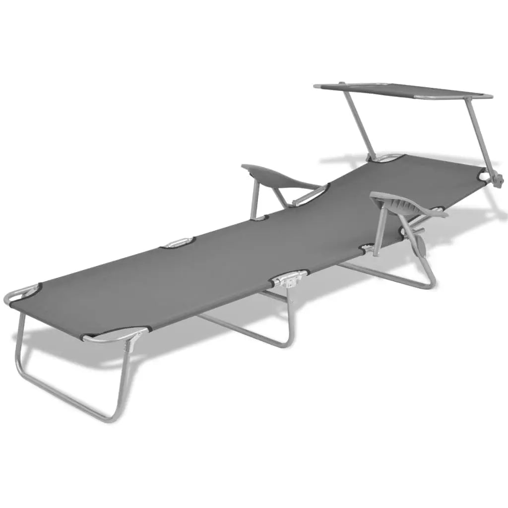 Steel Outdoor Sun Lounger With Adjustable Canopy For Poolside