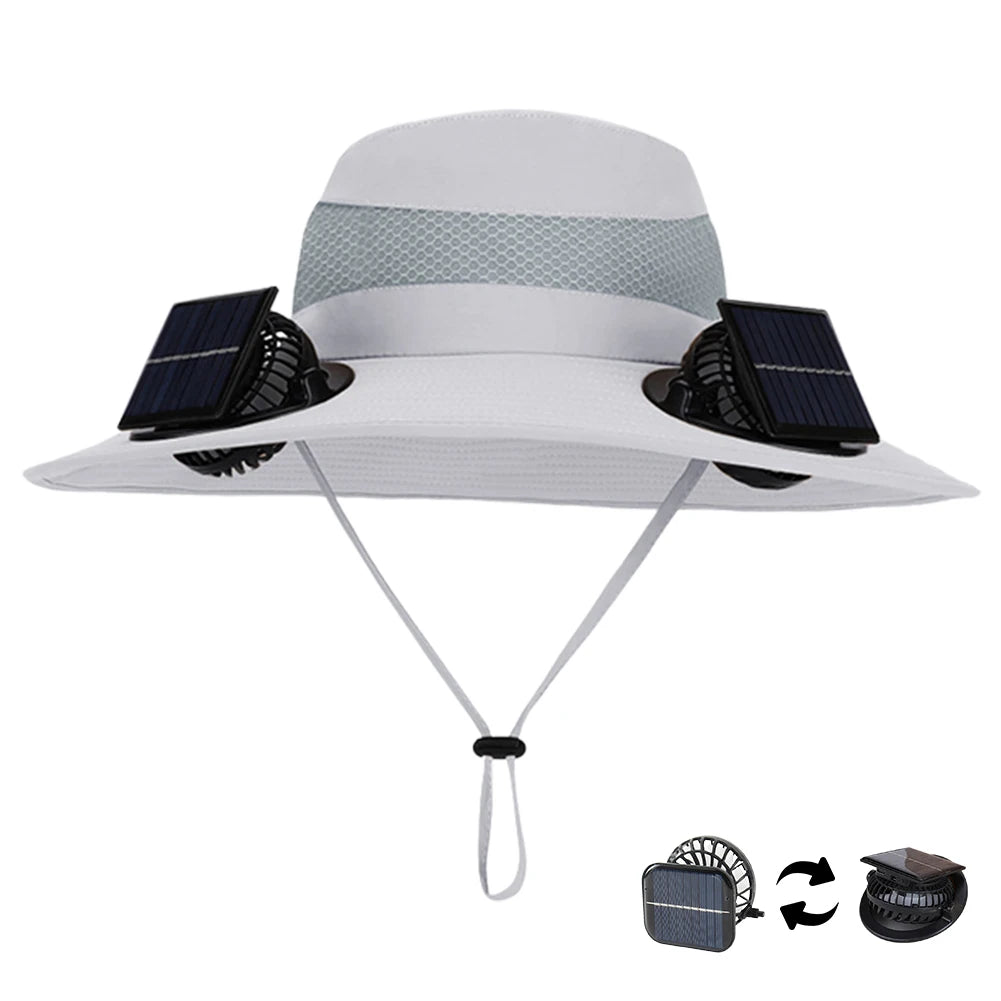 Wide Brim Solar Fan Hat With USB Charging Fans