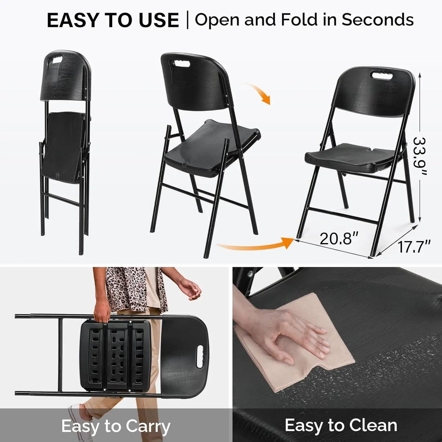 HDPE Folding Chair Weather Resistant Outdoor Indoor Patio Garden 350 Lbs 8 Pack