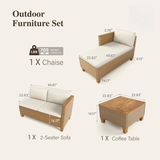 3-Piece Yellow Rattan Wicker Patio Set, Small Outdoor Sectional Conversation Set with Sofa, Customized