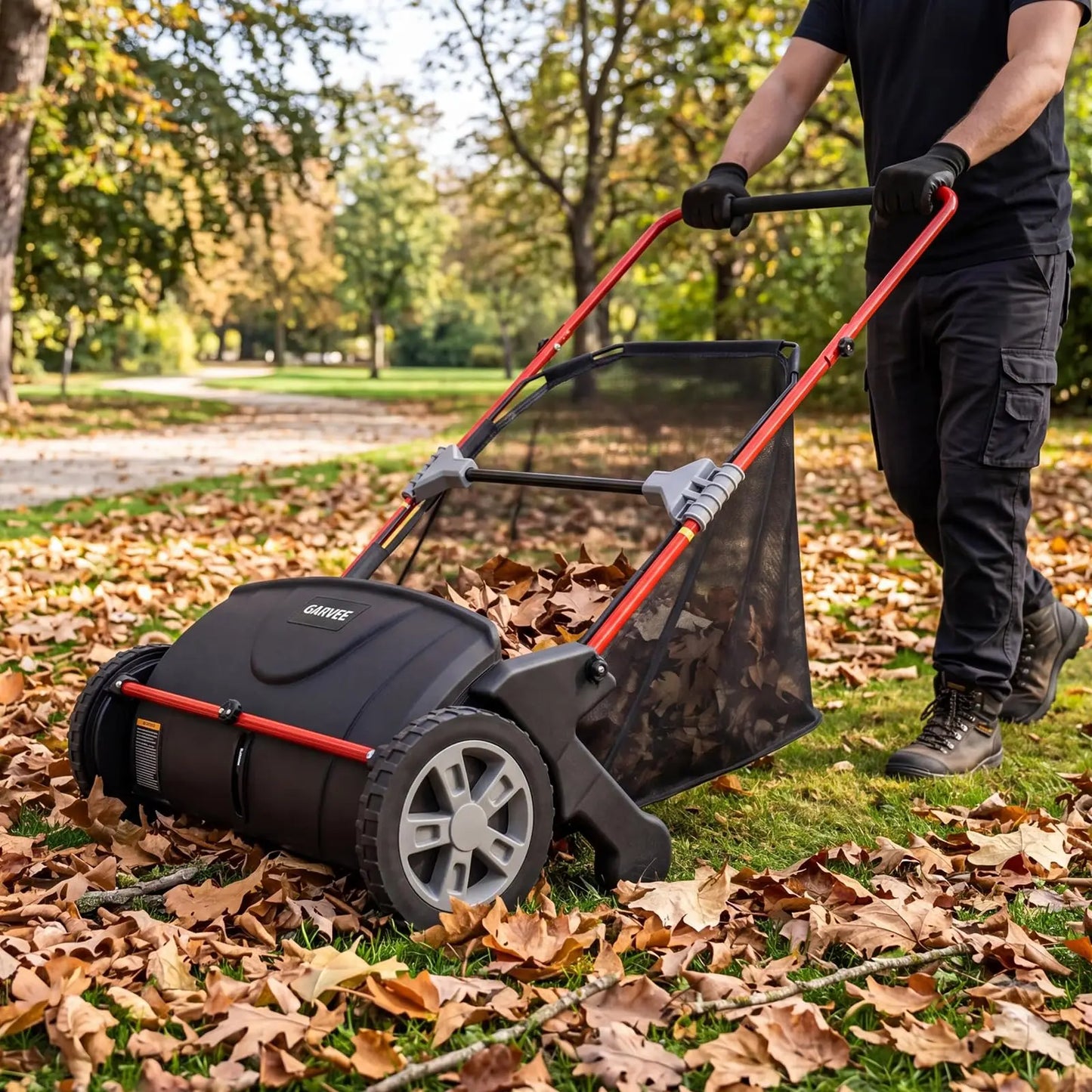 HiMISS Push Lawn Sweeper With Large Hopper And Four Brushes