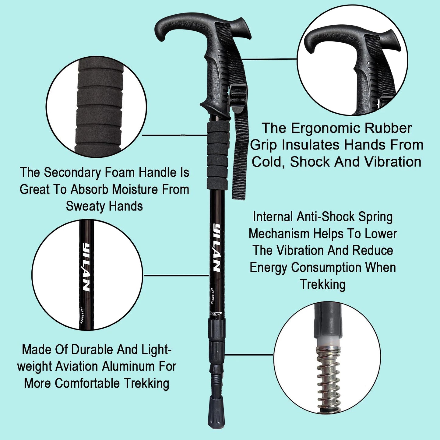 Ultralight Aluminum Hiking Poles With Shock Absorption And Quick Lock