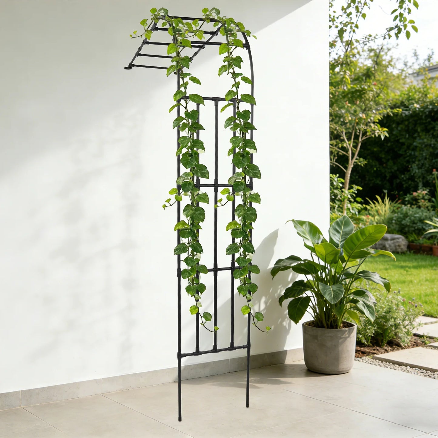 180*50*260cm Half Side Garden Arch Trellis, Steel Semi Arch Plant Climbing Support, Free Standing Wedding Arch Trellis For Plants To Climb On And Patio Balcony Lawn Decor