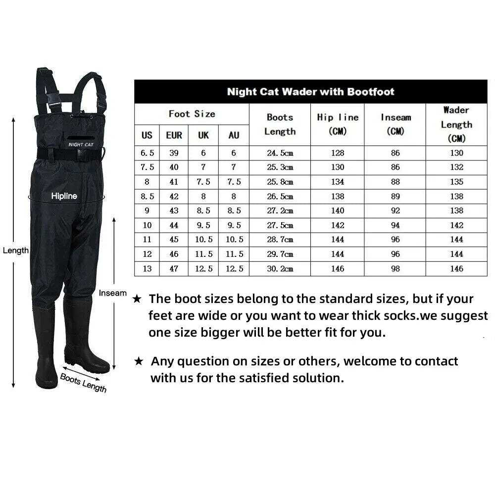 Unisex Waterproof Nylon PVC Chest Waders With Anti Slip Boots
