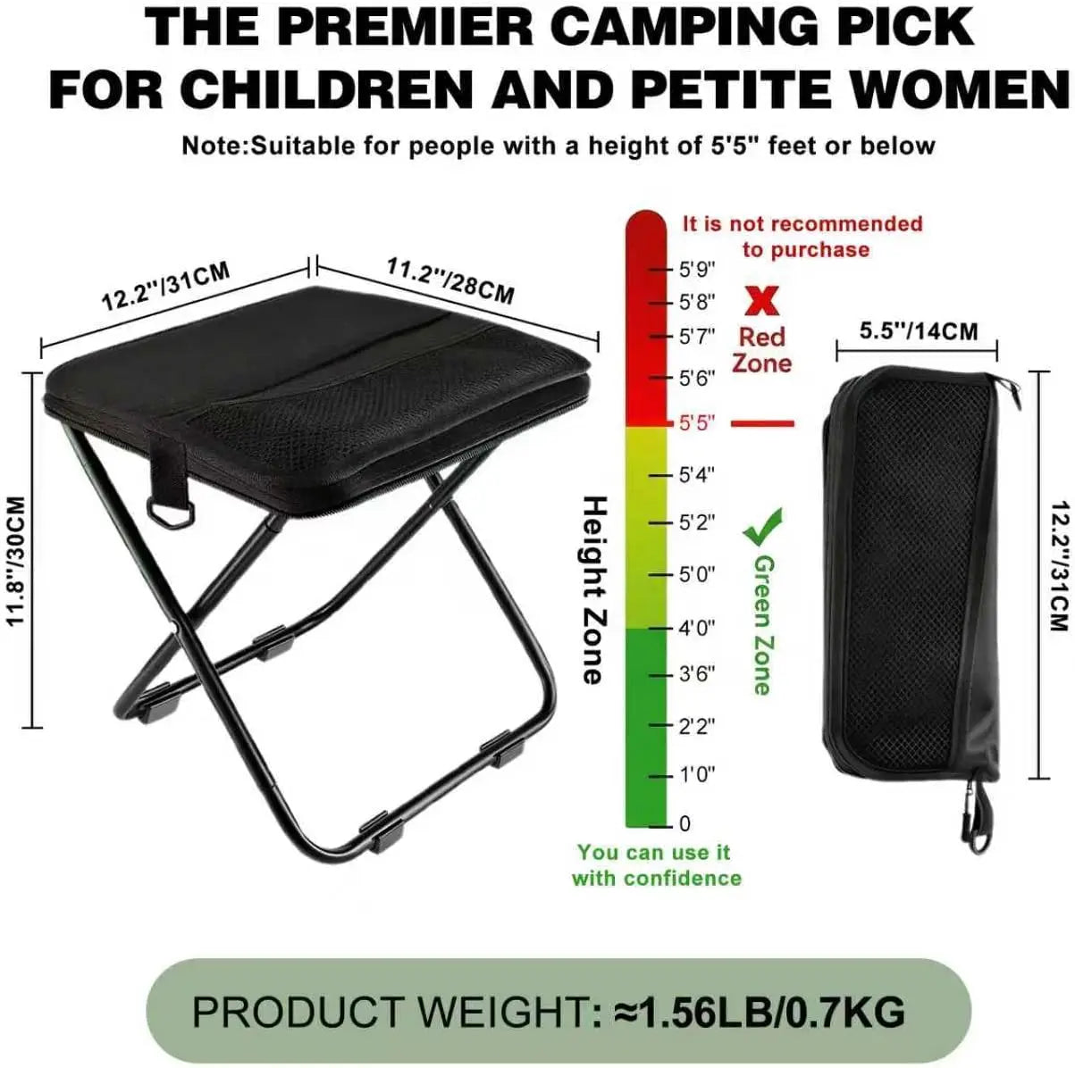Camping Stool All Terrain Folding Pocket Chair With 270Lbs Capacity