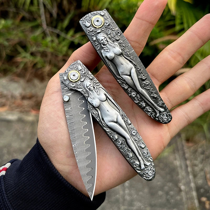 ALVELY Damascus Steel Folding Pocket Knife EDC Utility Knife