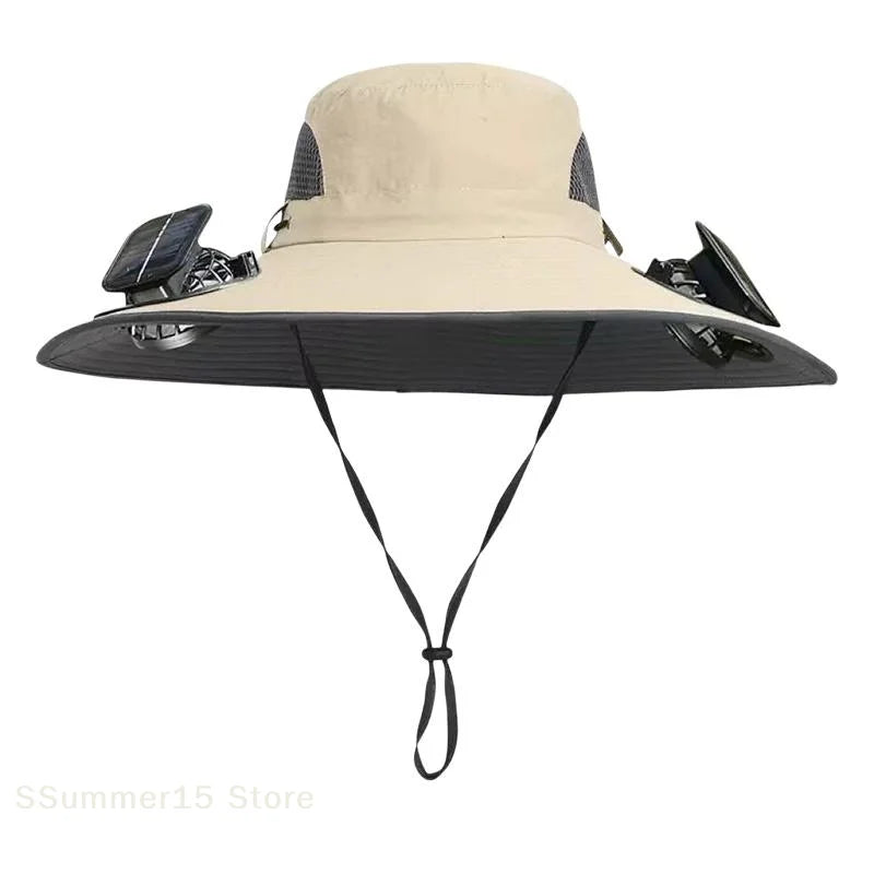 Solar Powered Fan Quick Dry Bucket Hat USB Charging For Men Outdoor
