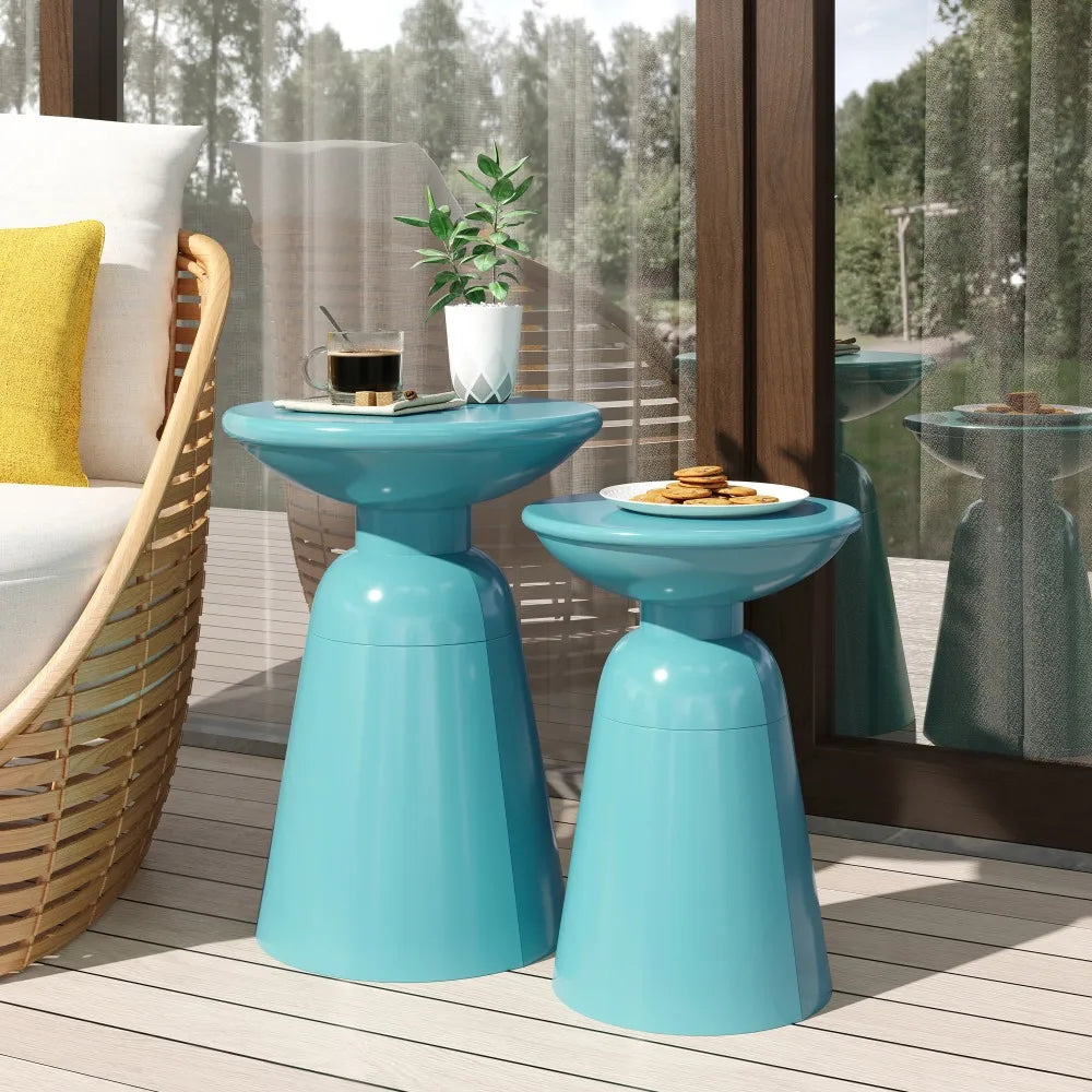 Metal End Tables Set of Two Outdoor Modern Pedestal Design