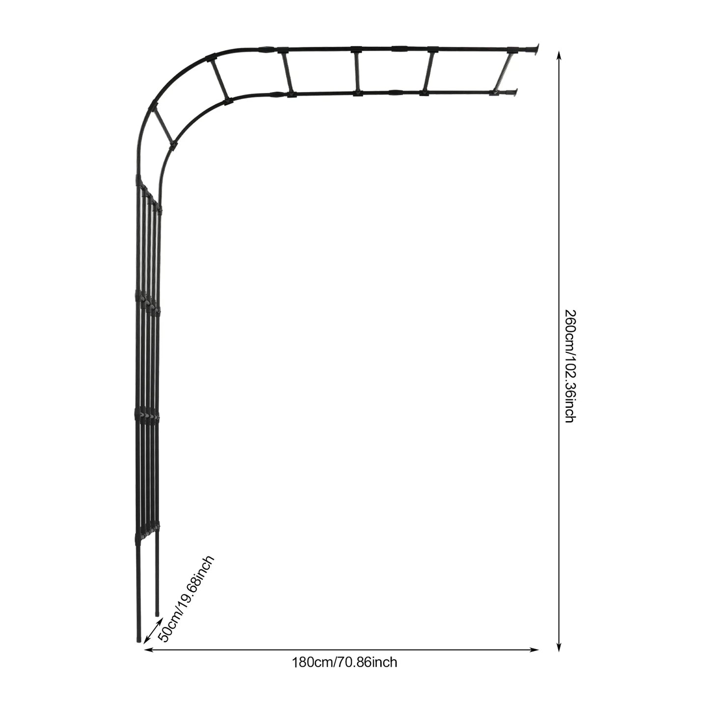 180*50*260cm Half Side Garden Arch Trellis, Steel Semi Arch Plant Climbing Support, Free Standing Wedding Arch Trellis For Plants To Climb On And Patio Balcony Lawn Decor