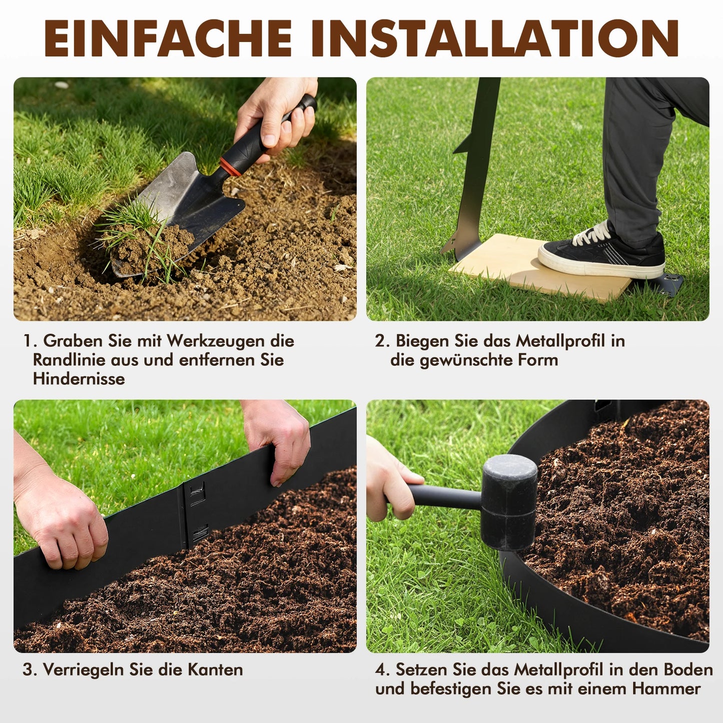 Garden Edging Steel Lawn Border No Dig Bendable Pathway Edger