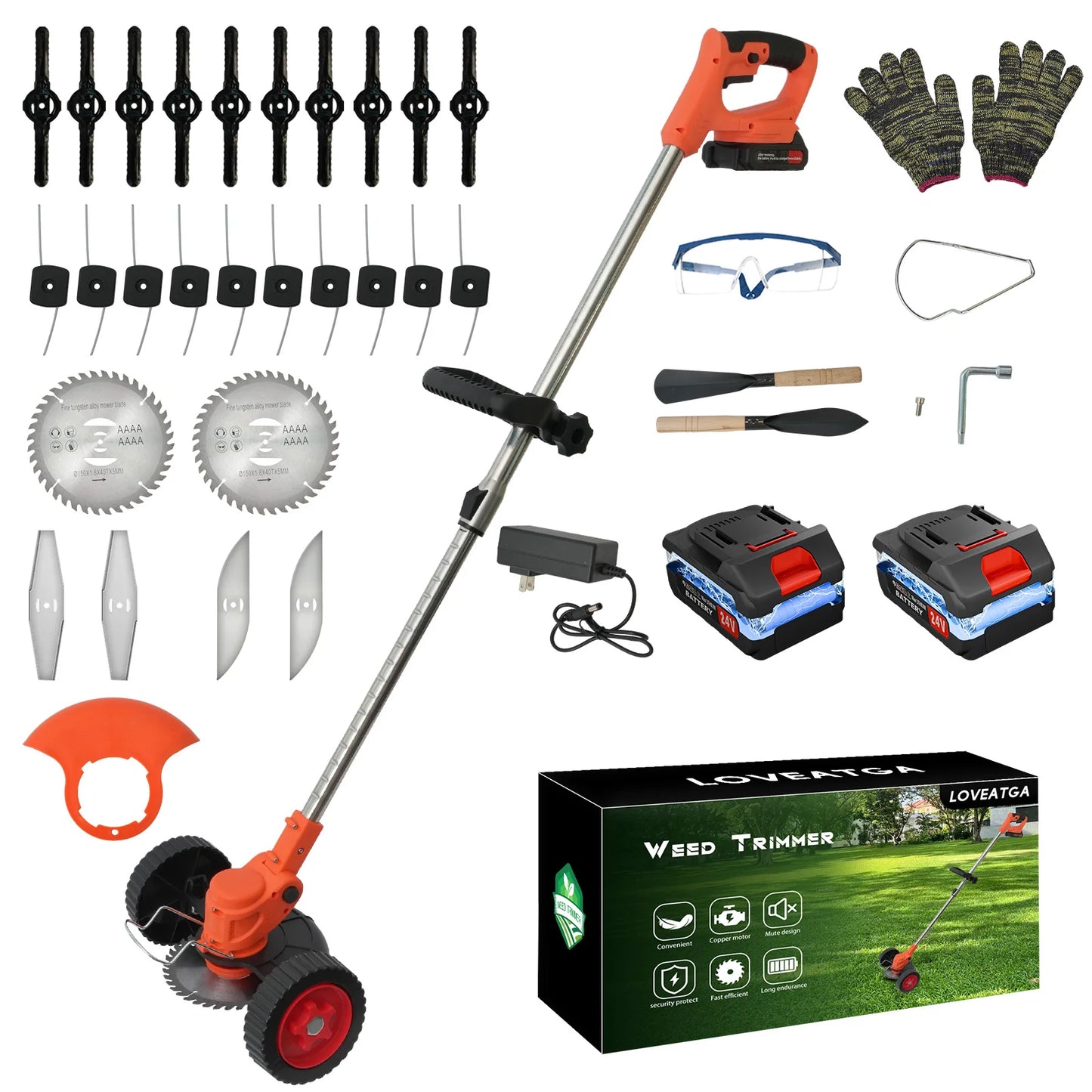 21V Cordless Lawn Mower 3-In-1 Edger And Brush Cutter With 2x2.0Ah Batteries