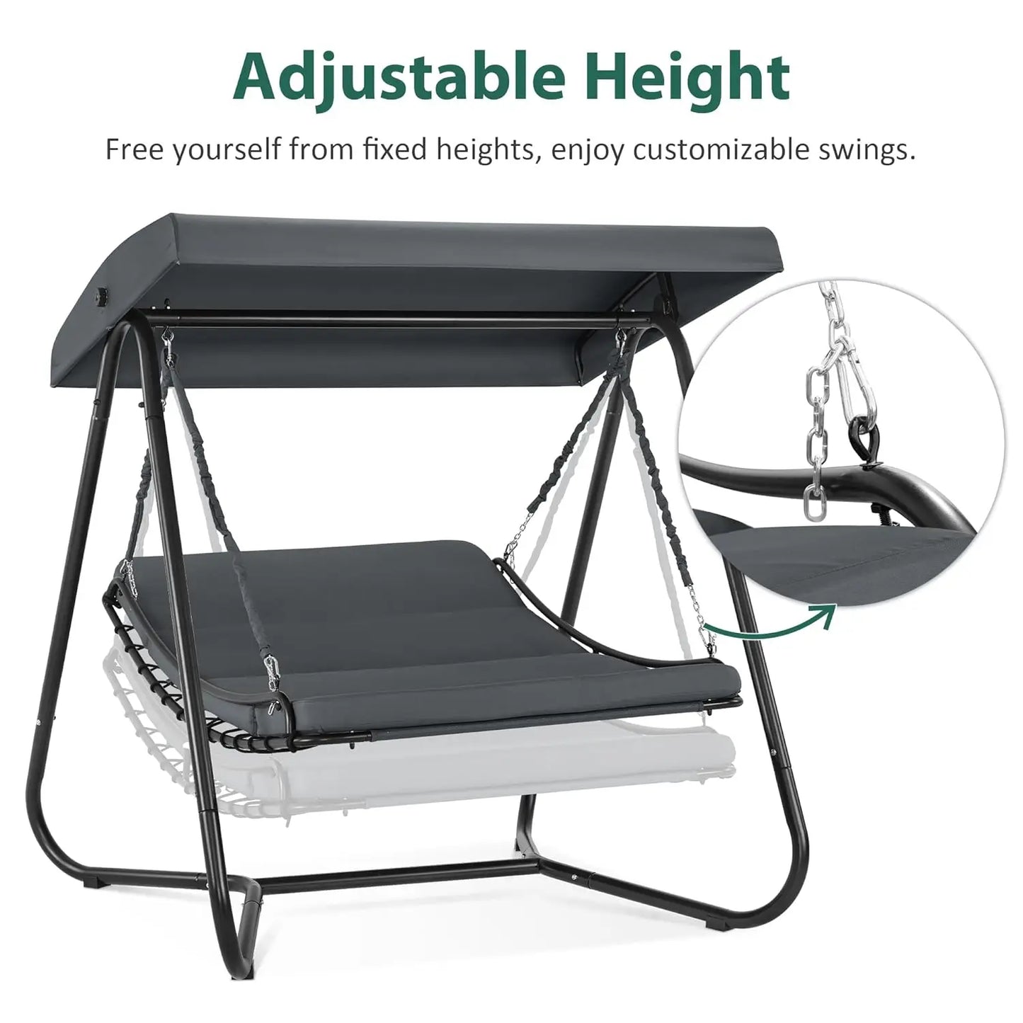 Hammock Swing Chair Recliner With Adjustable Canopy Cushioned Outdoor Patio