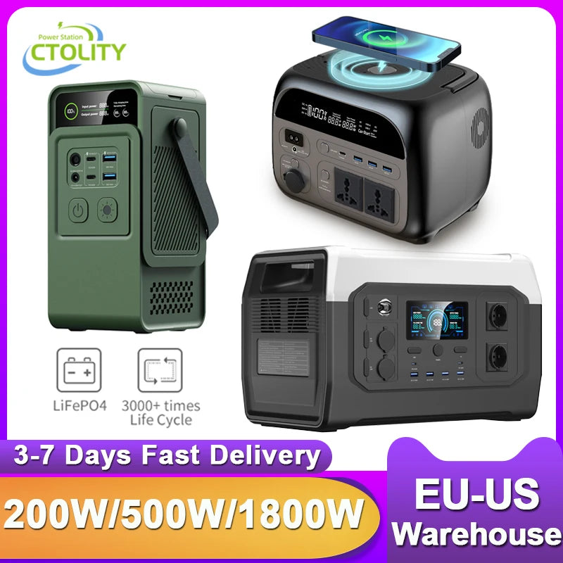 CTOLITY Portable Power Station 200W 1800W LiFePO4 Solar Generator