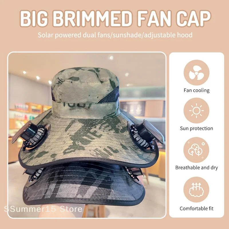 Solar Powered Fan Quick Dry Bucket Hat USB Charging For Men Outdoor