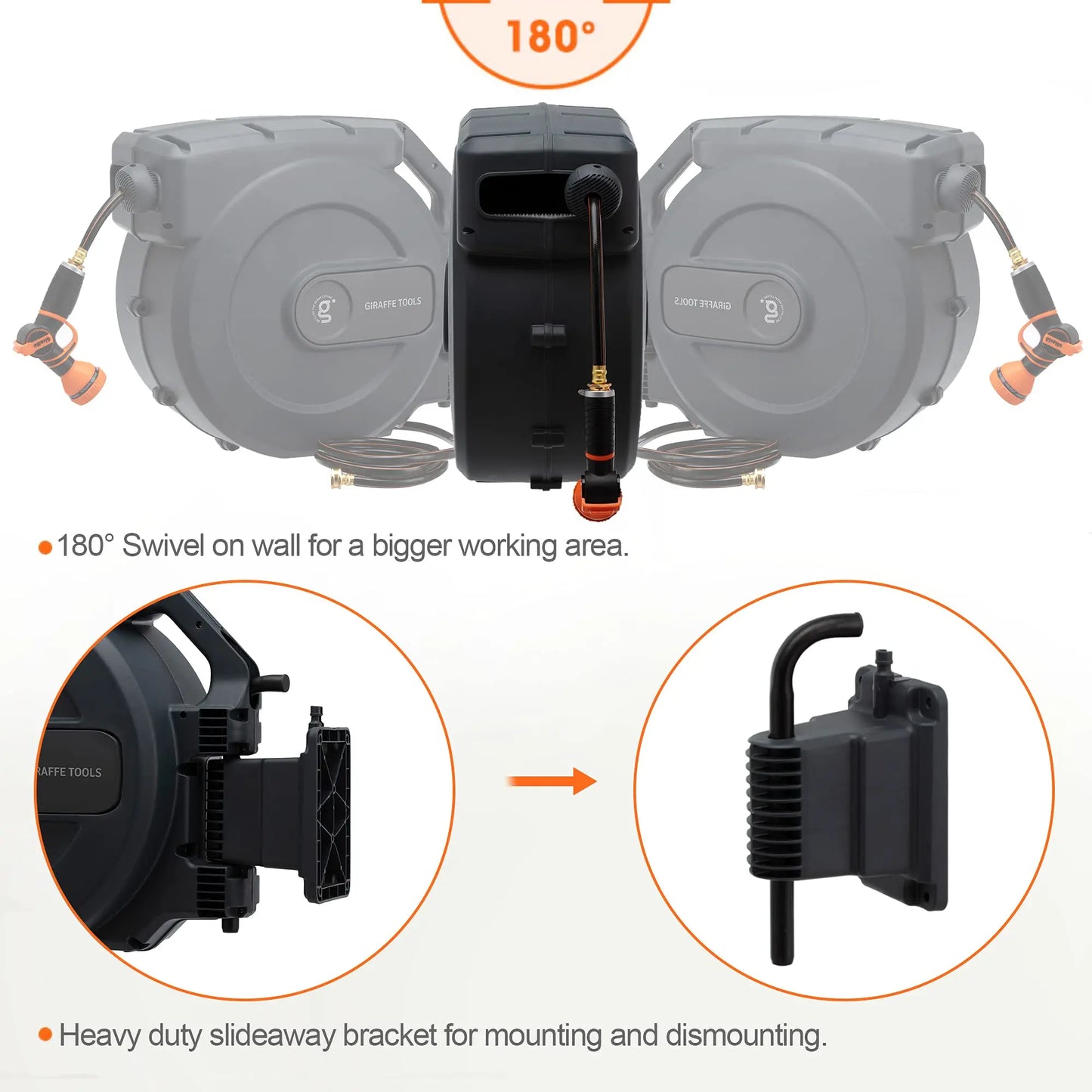 Giraffe Tools Retractable Garden Hose Reel AW50 Wall Mounted