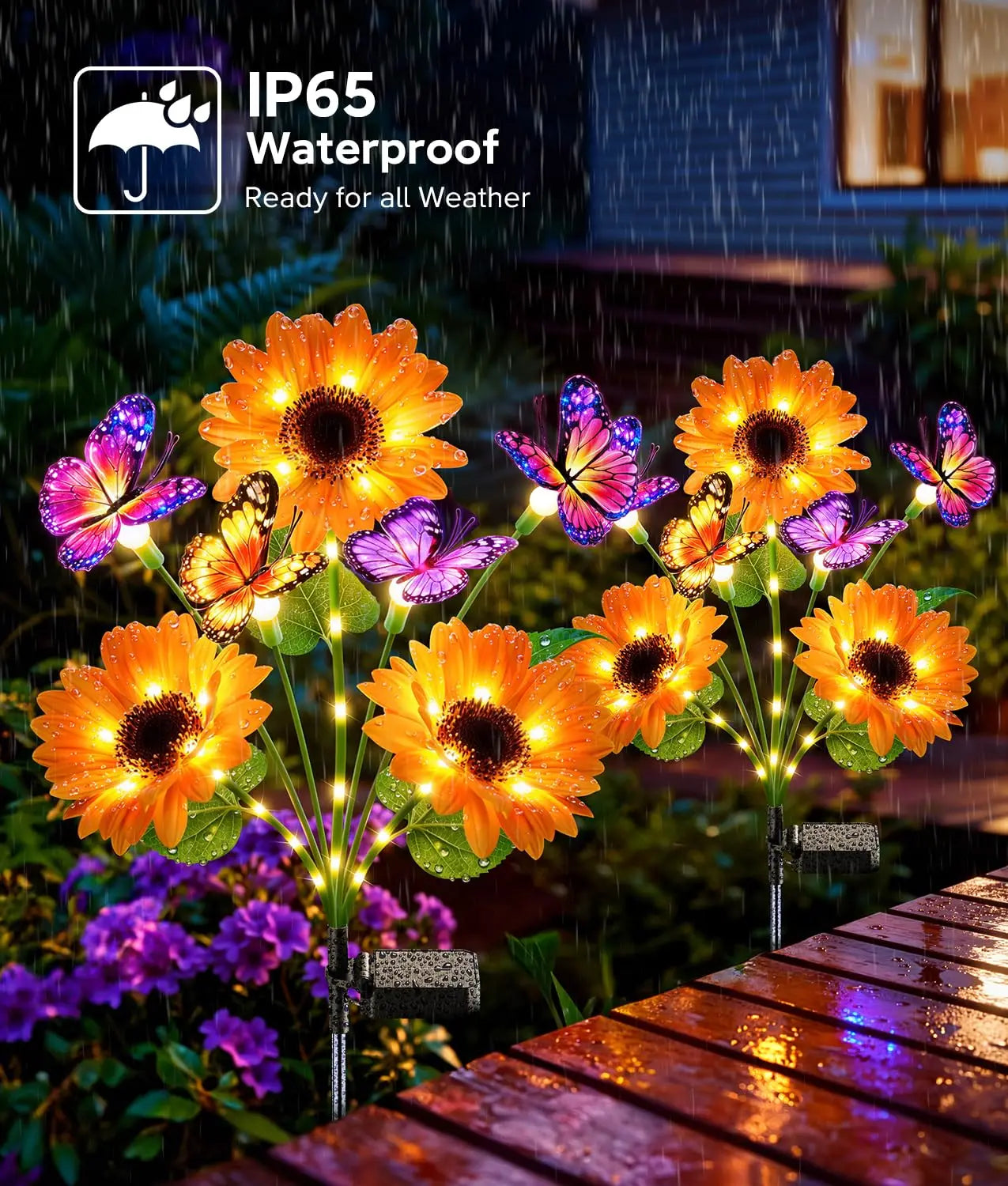 Solar Garden Lights Outdoor Decor, Upgraded 4 Pack Solar Sunflower Lights with 16 Butterflies, Solar Flowers Outdoor Waterproof for Yard Lawn Garden Decor, Sunflower Gifts for Mom Women Grandma