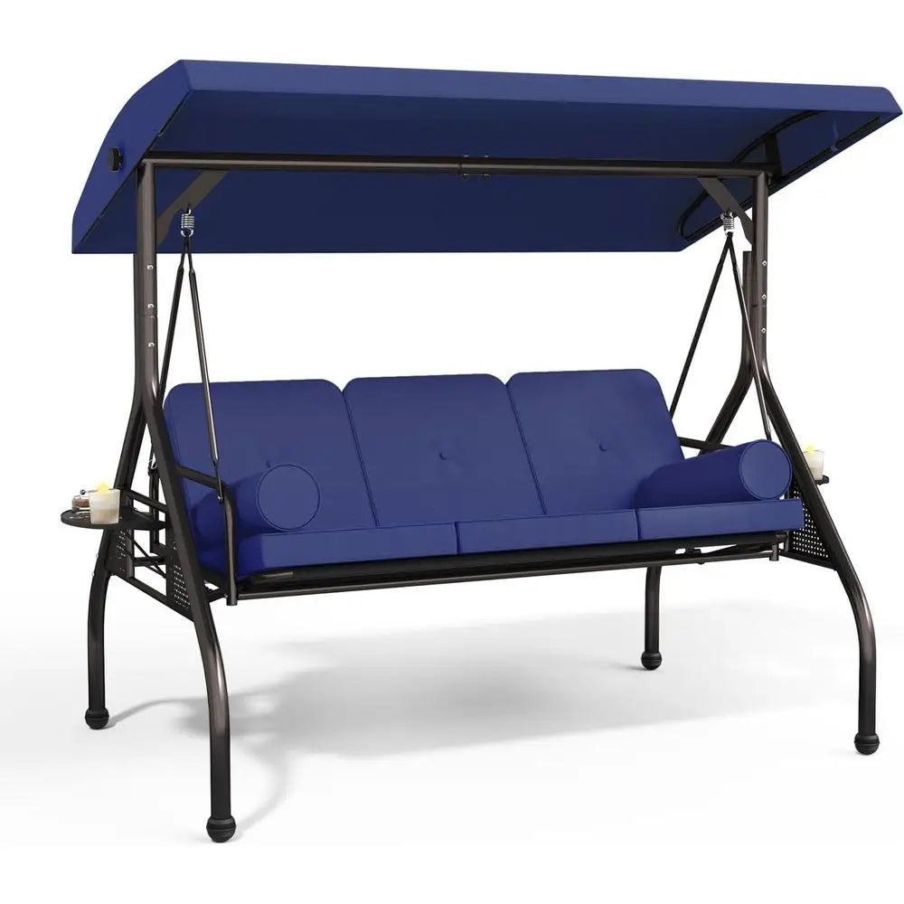 Three Seat Outdoor Porch Swing With Cushions And Cup Holders