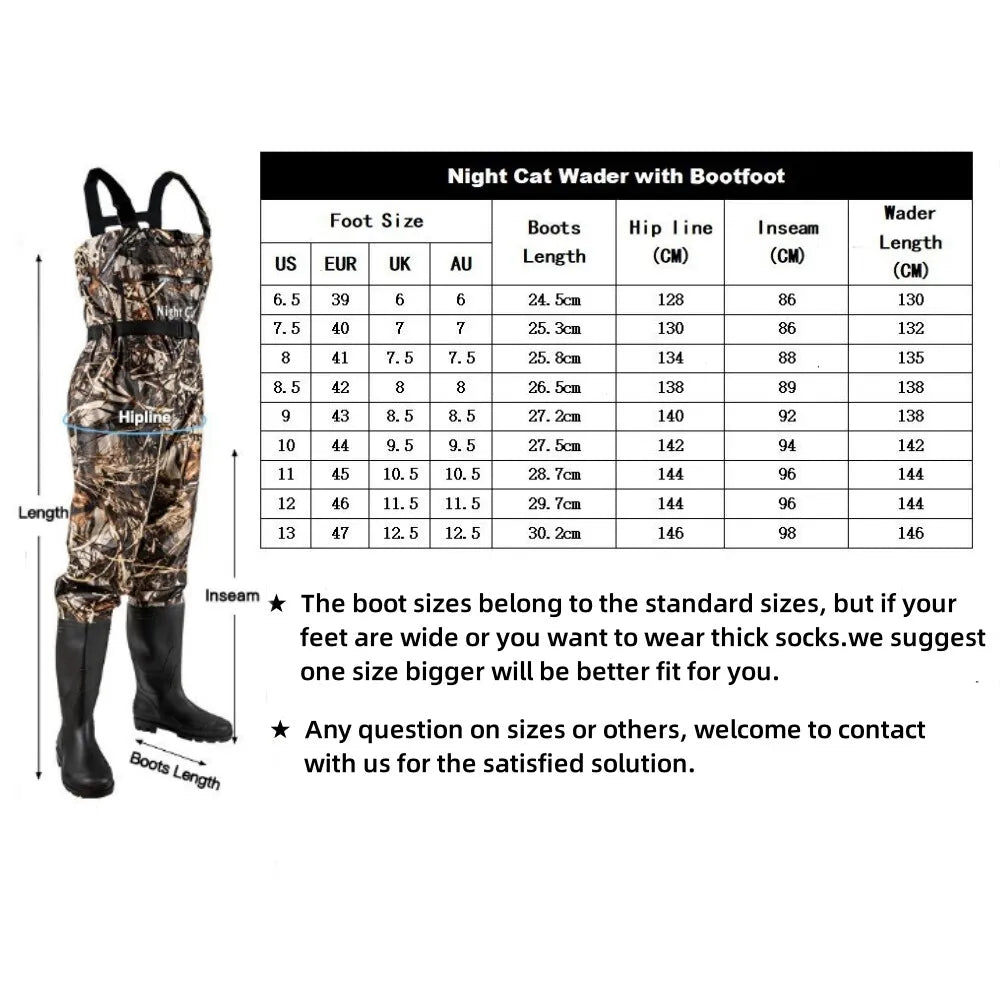 Night Cat Unisex Breathable Waterproof Chest Waders With Bootfoot Belt