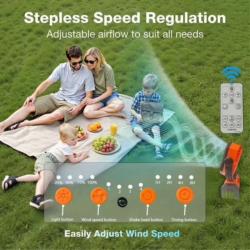 Outdoor Camping Fan With Bluetooth Speaker 20000mAh Battery And Hook