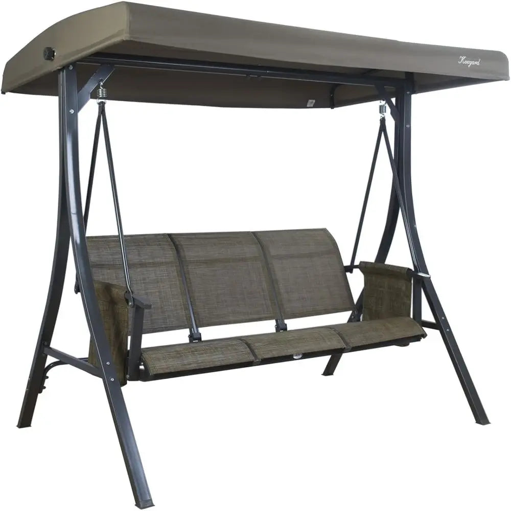 3-Seat Outdoor Porch Swing Glider With Adjustable Steel Frame
