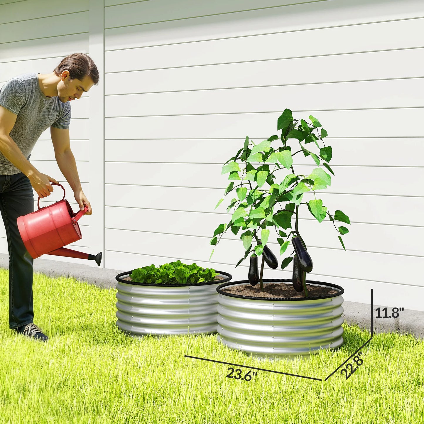 Raised Garden Bed Galvanized Planter Boxes Set of 2