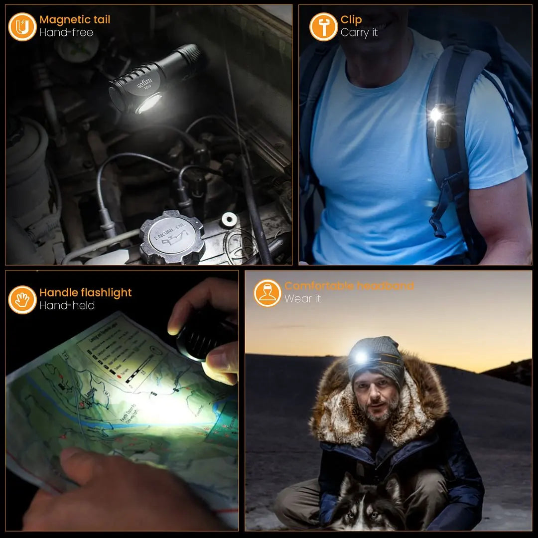 Sofirn HS10 USB C Rechargeable Headlamp 1100 Lumen Magnet Tail