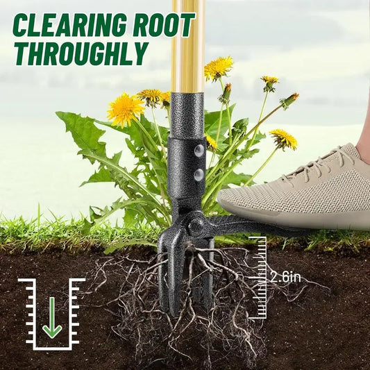 Stainless Steel 4-Prong Weed Puller With Adjustable Handle