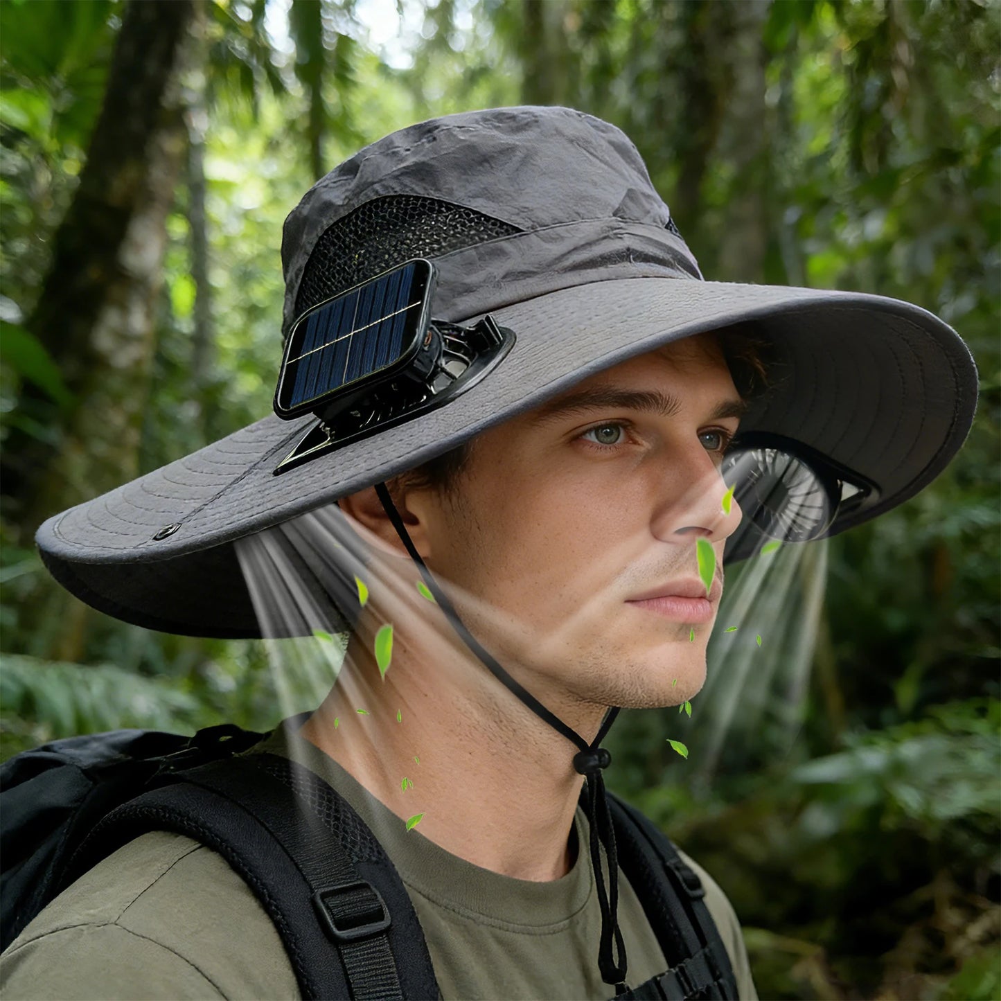 Unisex Outdoor Wide Brim Double Fan Hat With Solar USB